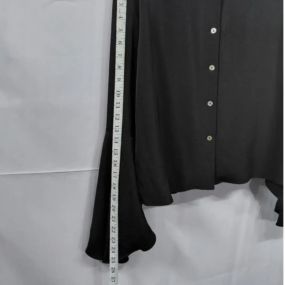 CARMEN Marc Valvo Black Button-Up Blouse Solid Long Sleeve Women Size 10 - Picture 7 of 7